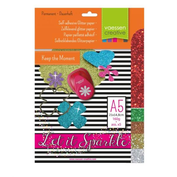  Florence - Glitzerpapier 160g selbstklebend 5 Bogen A5 farbig sortiert 4