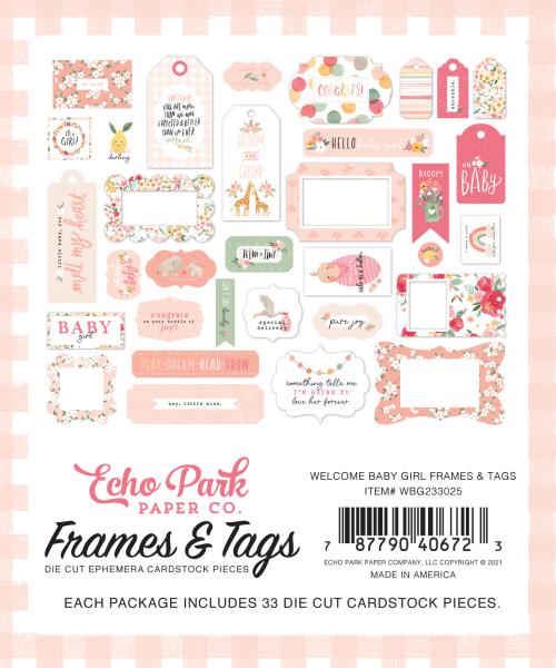 Echo Park "Welcome Baby Girl" Frames & Tags