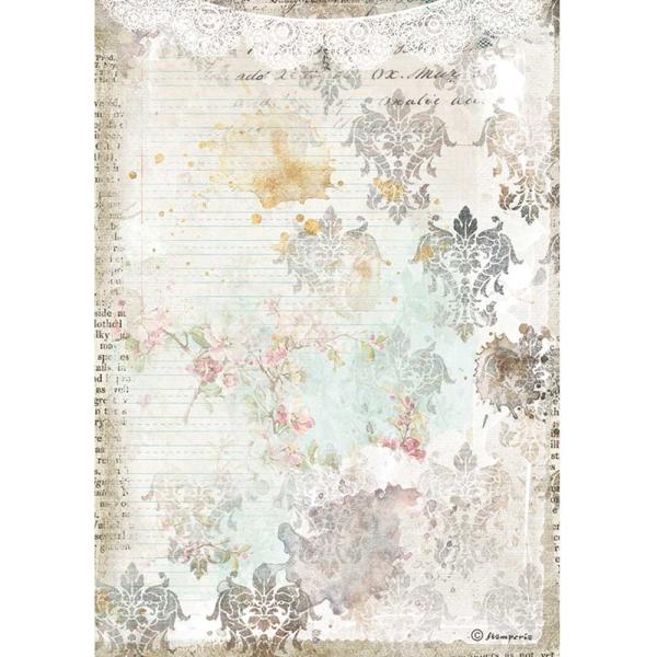 Stamperia "Romantic Journal Texture With Lace" A4 Decoupage / Decopatch Papier 6 Bögen 