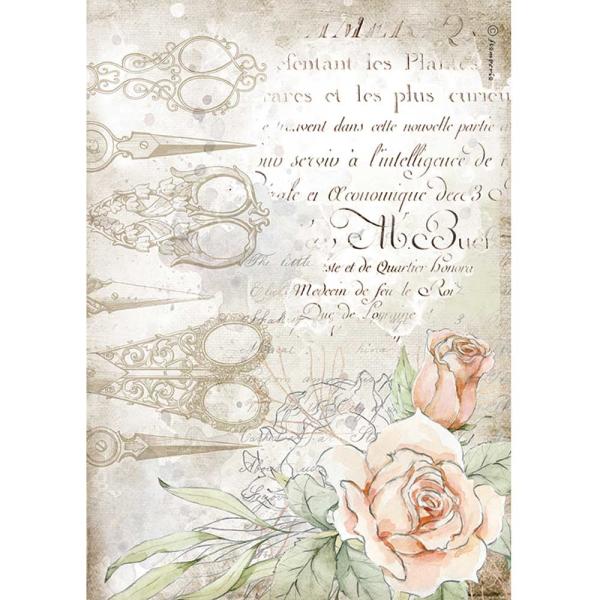 Stamperia "Romantic Threads Scissors and Roses" A4 Decoupage / Decopatch Papier 6 Bögen 