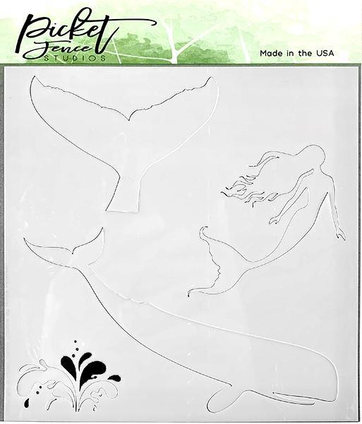 Picket Fence Studios Whale and Mermaid 6x6 Inch Stencil - Schablone