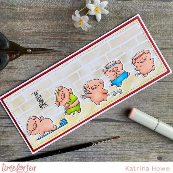 Time For Tea Clear Stamps Workout Pigs A6 