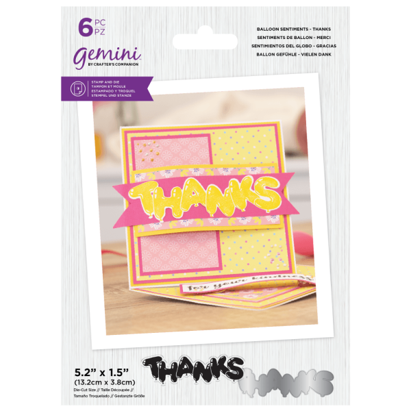 Gemini Balloon Sentiments Thanks Stamp & Die  -Stempel & Stanze - Danke