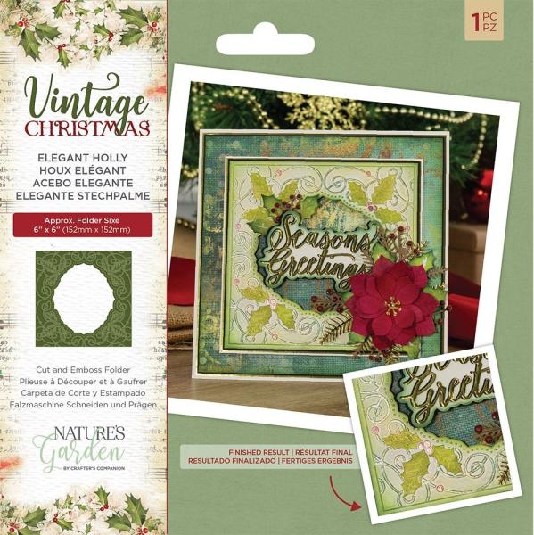 Crafters Companion -Vintage Christmas Elegant Holly  Cut & Emboss - Prägefolder