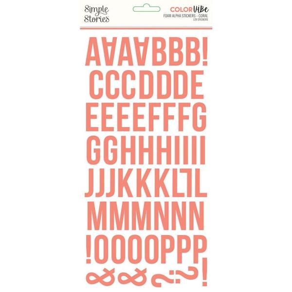 Simple Stories - Color Vibe - Coral - Foam Alpha Stickers 