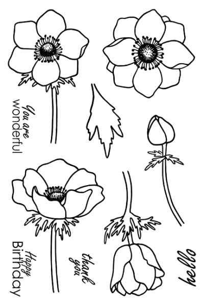 Janes Doodles " Anemone" Clear Stamp - Stempelset