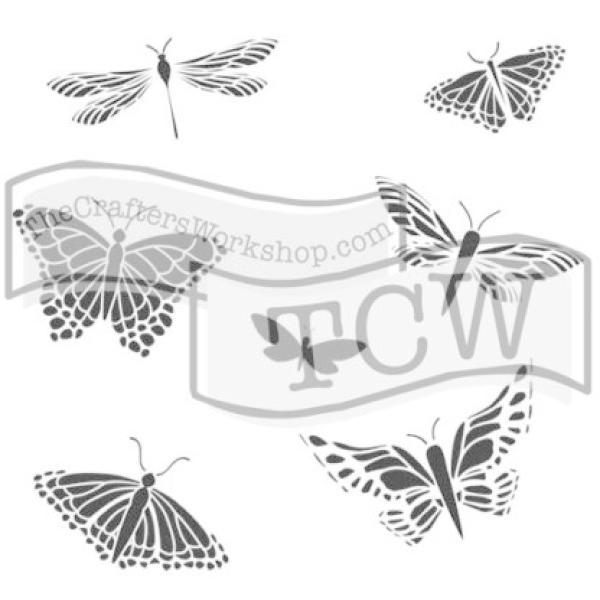 The Crafters Workshop Mariposas   Stencil - Schablone 6x6"