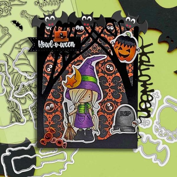 Polkadoodles Dies "Happy Howl-o-ween" Stanzschablonen