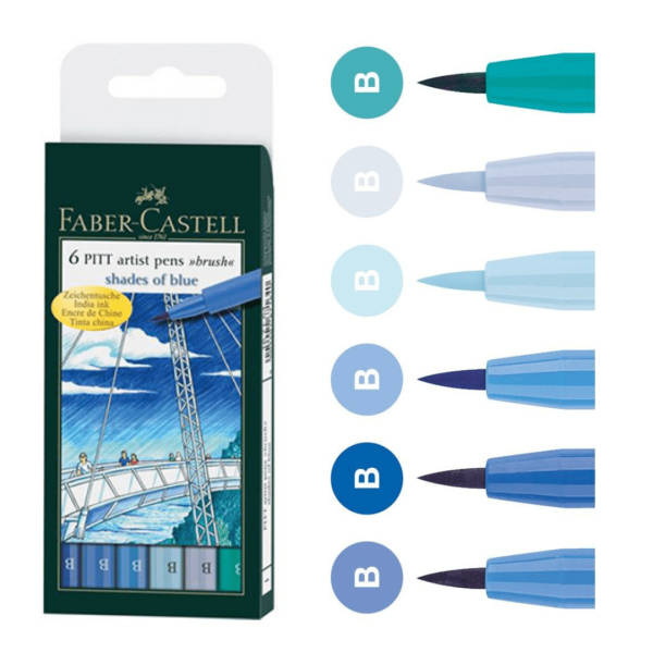 Faber Castell Pitt Artist Pen Brush Shades Of Blue  6er-Set