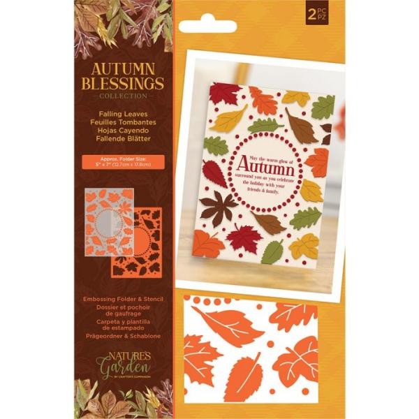 Crafters Companion -Autumn Blessings Collection Embossing Folder & Stencil Falling Leaves