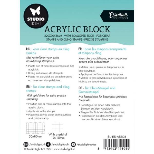 Studio Light - Essentials acrylic block for clear and cling stamps with grid 5x8