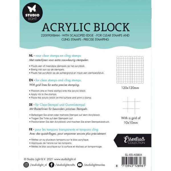 Studio Light - Essentials acrylic block for clear and cling stamps with grid 12x12