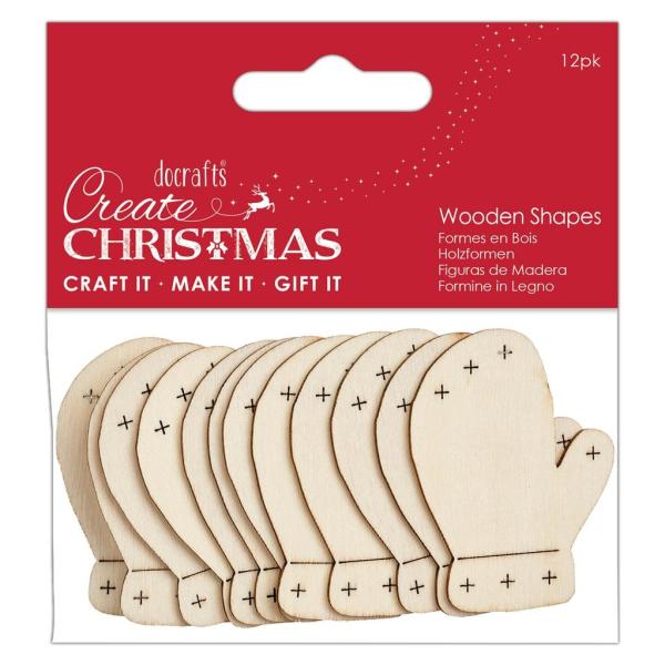 Papermania "Create Christmas Wooden Shapes Mittens Natural" (12Stk) Holzteile