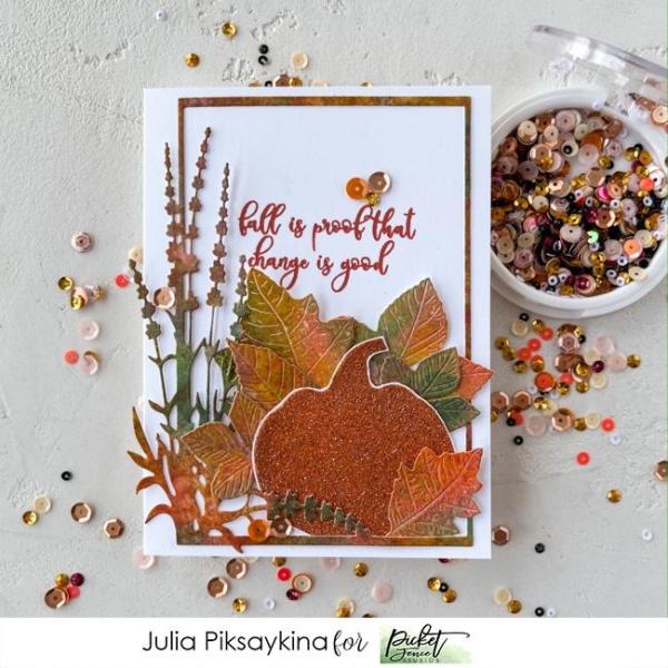 Picket Fence Studios Fancy Autumn Sentiments 4x6 Inch Clear Stamps 