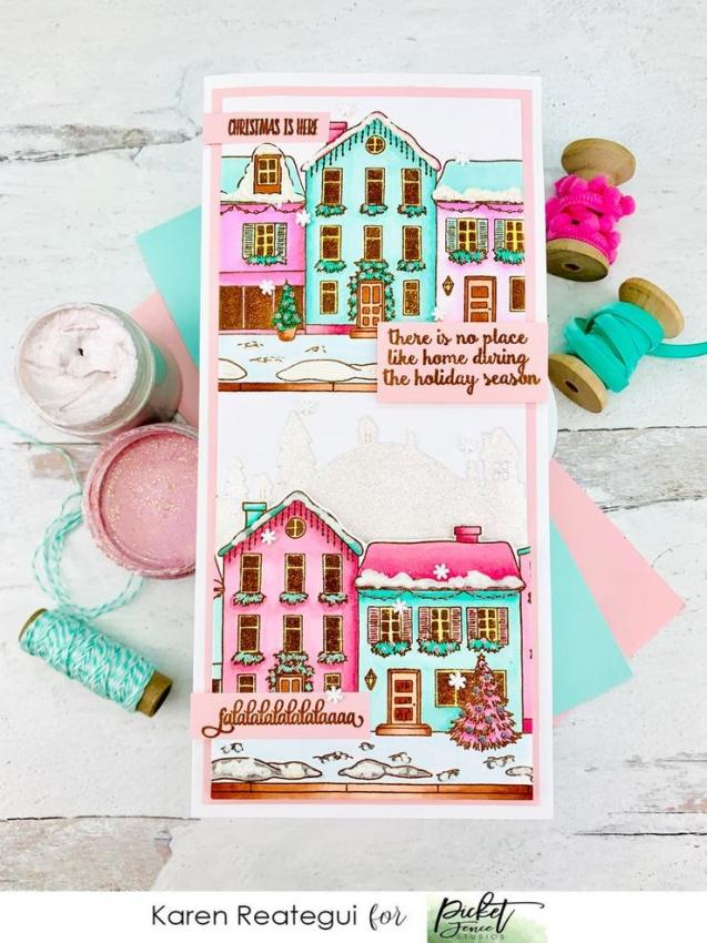 Picket Fence Studios Winter Has Come to Town 6x6 Inch Clear Stamps 