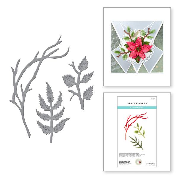 Spellbinders Die "Winter Bough and Evergreen Shrubs Etched" Stanzschablone