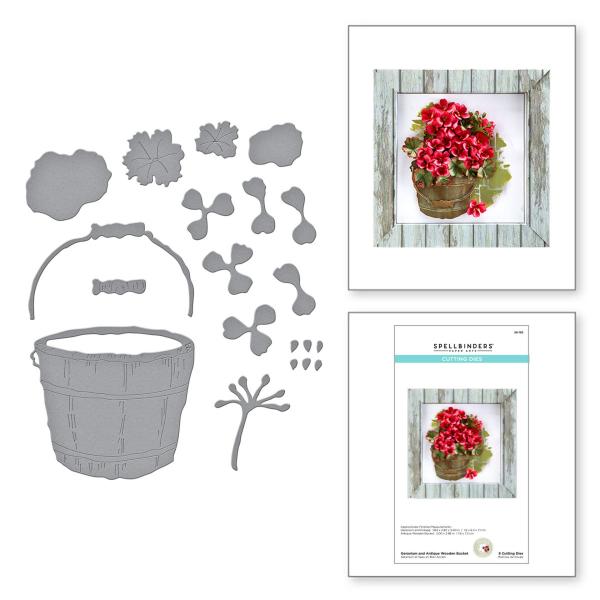 Spellbinders Die "Geranium and Antique Wooden Bucket Etched" Stanzschablone