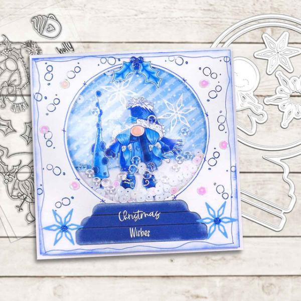 Polkadoodles Dies "Gnome Jolly Holly Wishes" Stanzschablonen