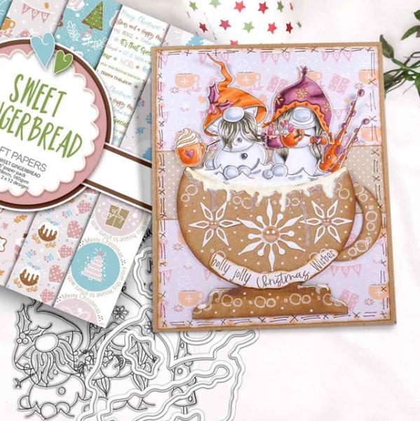 Polkadoodles Dies "Gnome Jolly Holly Wishes" Stanzschablonen