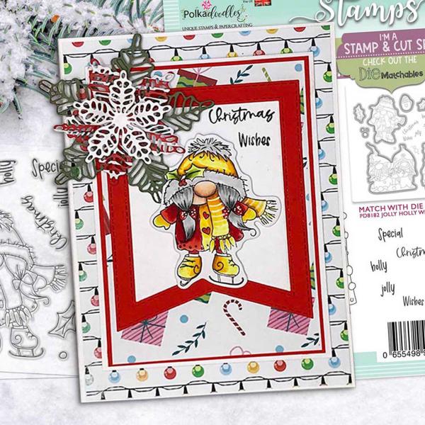 Polkadoodles Dies "Gnome Jolly Holly Wishes" Stanzschablonen