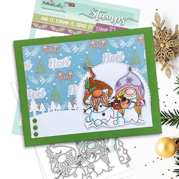 Polkadoodles Dies "Gnome Jolly Holly Wishes" Stanzschablonen