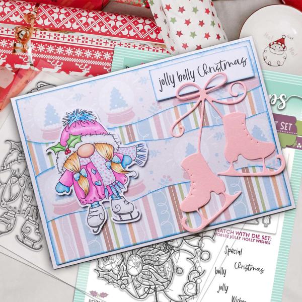 Polkadoodles Dies "Gnome Jolly Holly Wishes" Stanzschablonen