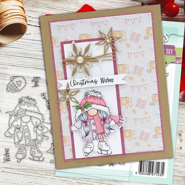 Polkadoodles Dies "Gnome Jolly Holly Wishes" Stanzschablonen