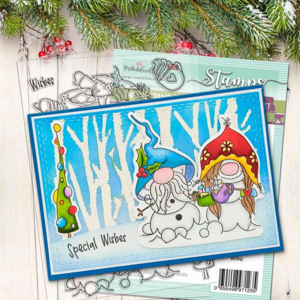 Polkadoodles Dies "Gnome Jolly Holly Wishes" Stanzschablonen