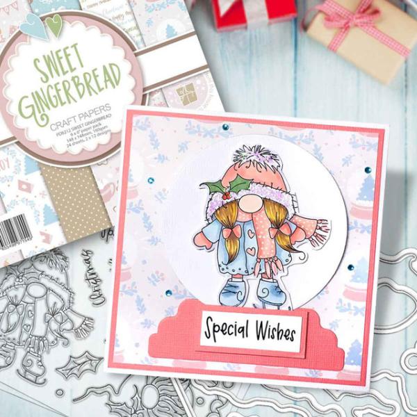 Polkadoodles Dies "Gnome Jolly Holly Wishes" Stanzschablonen