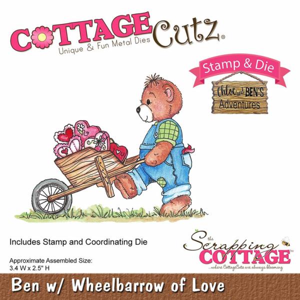 Scrapping Cottage Die & Clear Stamp - CottageCutz Ben with Wheelbarrow of Love