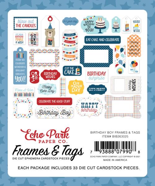Echo Park "Birthday Boy" Ephemera Frames & Tags