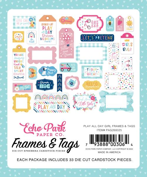 Echo Park "Play All Day Girl" Ephemera Frames & Tags