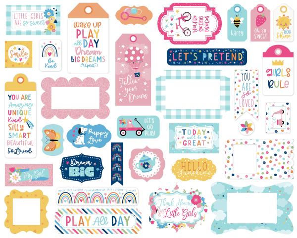 Echo Park "Play All Day Girl" Ephemera Frames & Tags