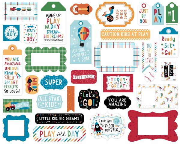 Echo Park "Play All Day Boy" Ephemera Frames & Tags