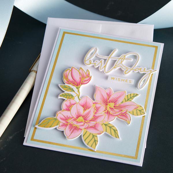 Spellbinders Hotfoil Plate - Magnolia Glimmer Blooms Glimmer
