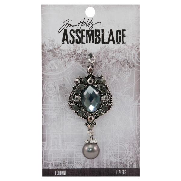 Tim Holtz - Idea Ology "Assemblage Pendant Jeweled Pendulous" - Metall Charms mit einem Strassstein