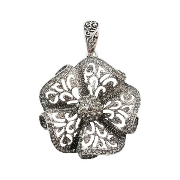 Tim Holtz - Idea Ology " Assemblage Pendant Ruffled Floral" - Metall Charms Blüte mit Strasssteinen