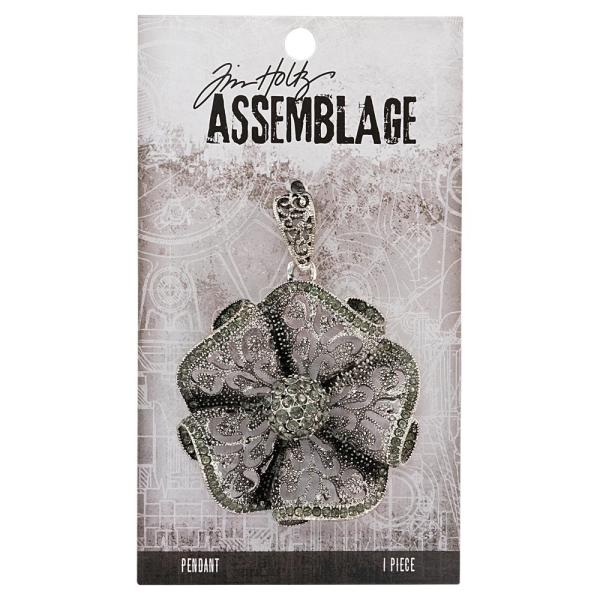Tim Holtz - Idea Ology " Assemblage Pendant Ruffled Floral" - Metall Charms Blüte mit Strasssteinen