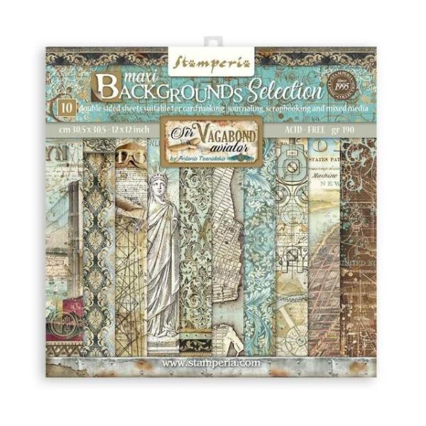 Stamperia "Maxi Background Sir Vagabond Aviator" 12x12" Paper Pack - Cardstock