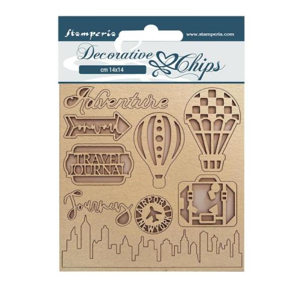 Stamperia " Sir Vagabond Aviator Travel" Decorative Chips - Holzmotive