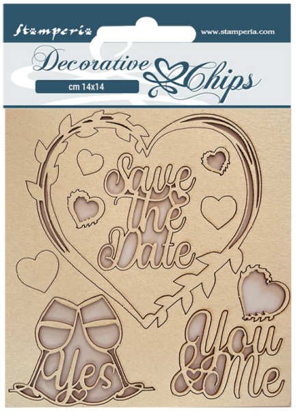 Stamperia " You and Me Save the Date" Decorative Chips - Holzmotive
