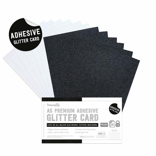 Dovecraft Adhesive Glitter Sheets  Black & White  A5