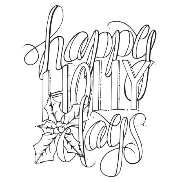 Spellbinders Cling Stamp - "Happy Holly Days" - Gummistempel