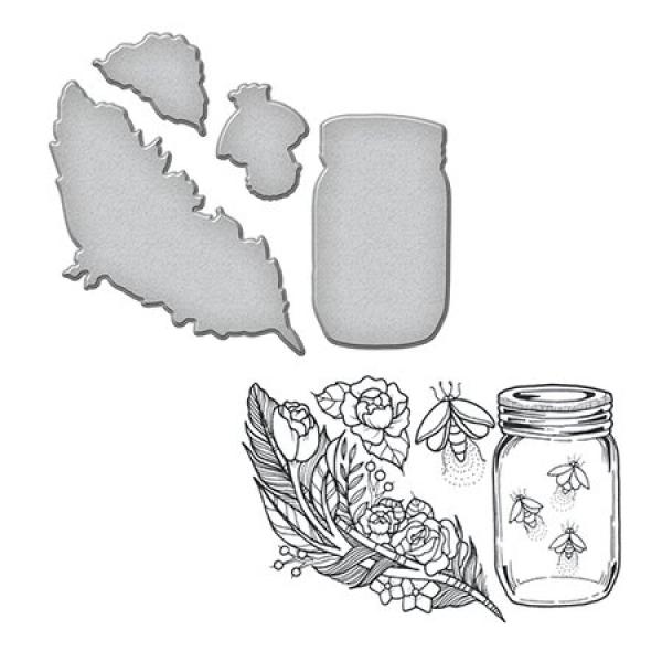 Spellbinders Stempel & Stanzset "Feather Fireflies Stamp And Die Set"