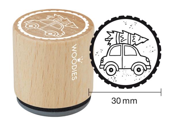 Woodies-  Car with Christmas Tree  - Rubber Stamp 