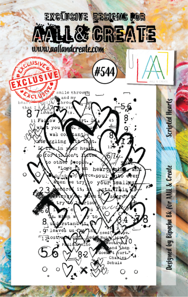 AALL and Create  Scripted Hearts  Stamps - Stempel A7