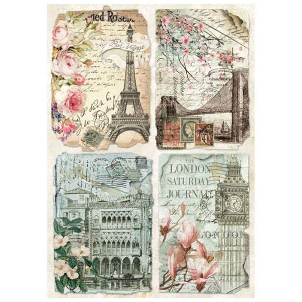 Stamperia " Vintage Postcards " A4 Decoupage / Decopatch Papier 6 Bögen 