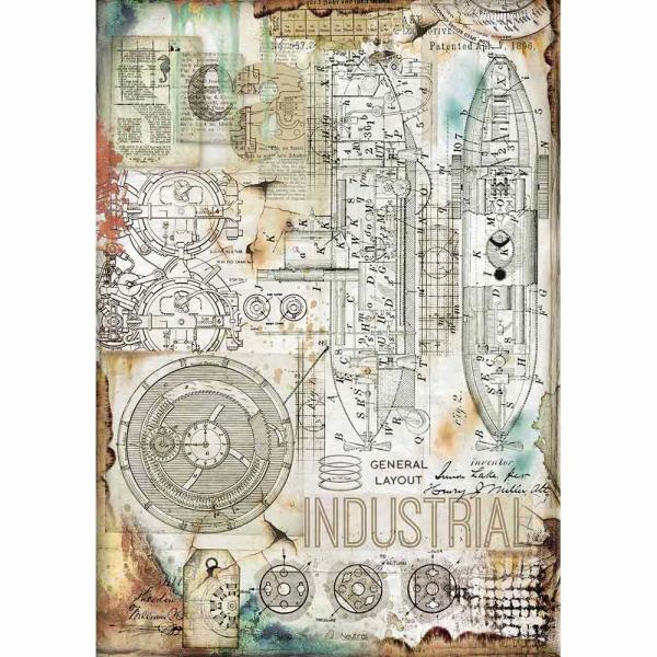 Stamperia " Industrial " A4 Decoupage / Decopatch Papier 6 Bögen 