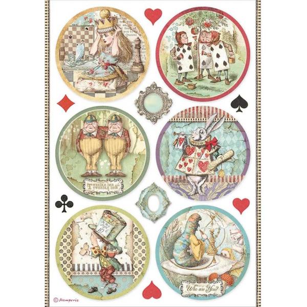 Stamperia " Alice Rounds " A4 Decoupage / Decopatch Papier 6 Bögen 