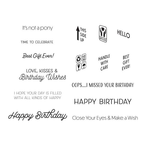 Spellbinders Stempelset - "Birthday Unboxing Sentiments" - Silikonstempel
